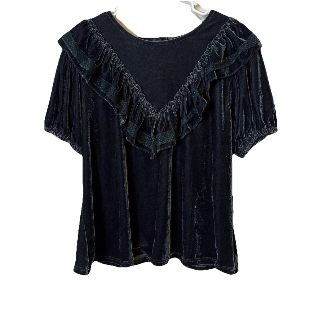 POL Velvet Top s Ruffle Detail Boho Y2K Christmas Holiday Boho‎